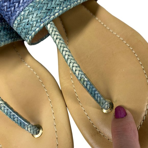 Eric Michael leather T strap thong wedge sandal blue teal heel strap Sz 40 / 9 - Picture 9 of 13